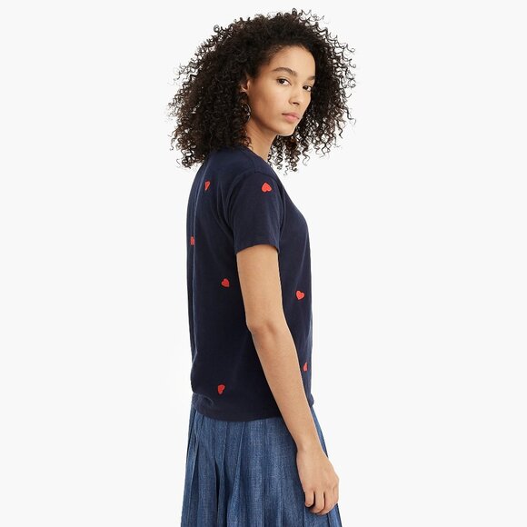 J. Crew Heart to Heart Embroidered Navy T-Shirt Size XL - Picture 2 of 6